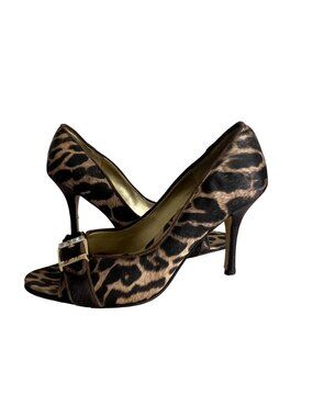 BEVERLY FELDMAN Animal Print Peeptoe Heels Sz 8.5